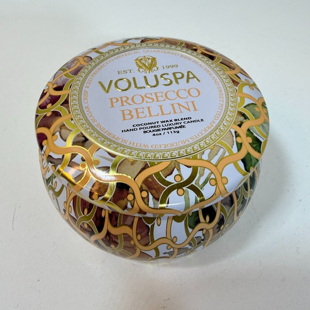 Voluspa PROSECCO BELLINI Luxury Petite Tin Candle 4oz 113g Coconut Wax ••NEW••🎁